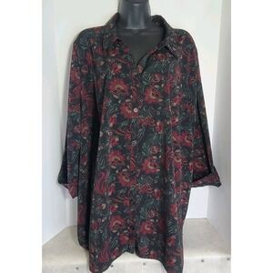 Catherine's 2X Womens Plus Blouse Top Red Black Long Sleeve